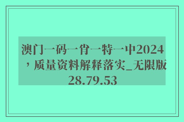 澳门一码一肖一特一中2024，质量资料解释落实_无限版28.79.53