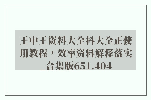 王中王资料大全枓大全正使用教程，效率资料解释落实_合集版651.404