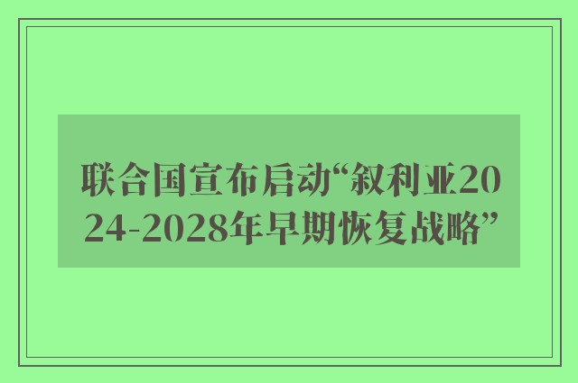 联合国宣布启动“叙利亚2024-2028年早期恢复战略”