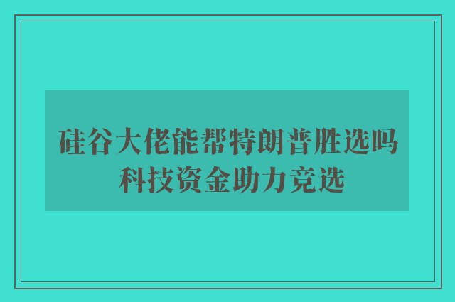 硅谷大佬能帮特朗普胜选吗 科技资金助力竞选