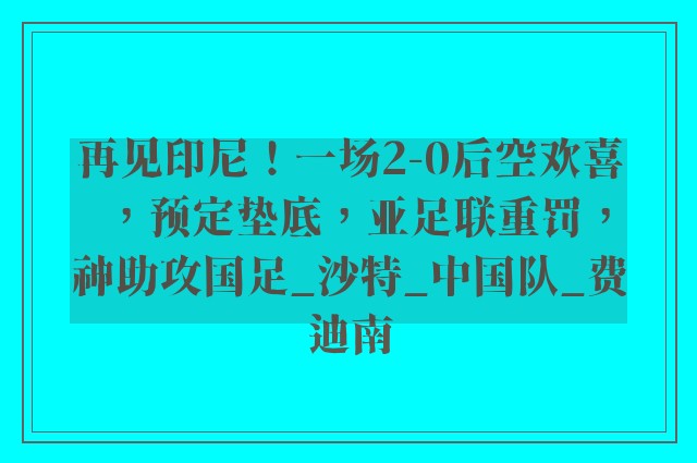 再见印尼！一场2-0后空欢喜，预定垫底，亚足联重罚，神助攻国足_沙特_中国队_费迪南