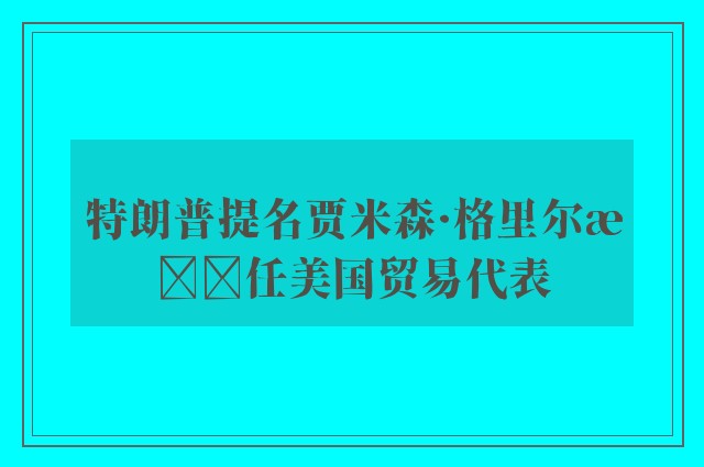 特朗普提名贾米森·格里尔担任美国贸易代表